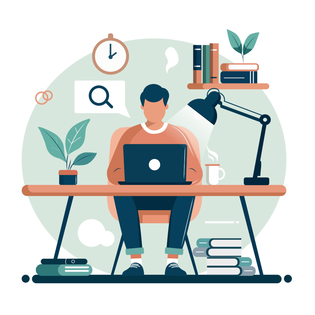 Person sitting at a desk studying 